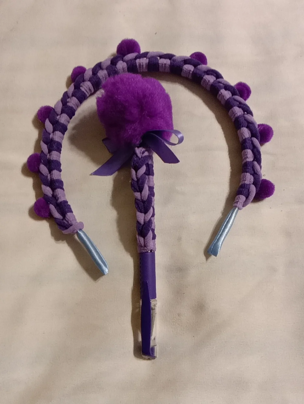 Purple Pom-Pom Braided Headband and Pom Pom Pen Set